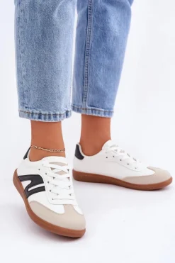 Boto Sneakersy Damskie*Niskie Sneakersy Damskie Z Eko Skóry Biało-Czarne Navidemi