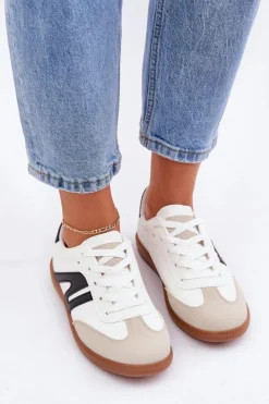 Boto Sneakersy Damskie*Niskie Sneakersy Damskie Z Eko Skóry Biało-Czarne Navidemi