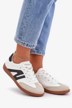 Boto Sneakersy Damskie*Niskie Sneakersy Damskie Z Eko Skóry Biało-Czarne Navidemi