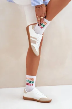 Damskie Boto Niskie Sneakersy Damskie Z Eko Skóry Beżowo-Białe Nonalorin