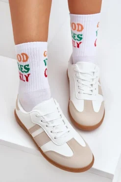 Damskie Boto Niskie Sneakersy Damskie Z Eko Skóry Beżowo-Białe Nonalorin
