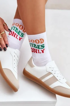 Damskie Boto Niskie Sneakersy Damskie Z Eko Skóry Beżowo-Białe Nonalorin