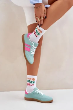 Boto Sneakersy Damskie*Niskie Sneakersy Damskie Z Eko Skóry Miętowe Nonalorin