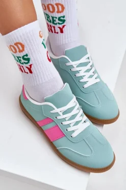 Boto Sneakersy Damskie*Niskie Sneakersy Damskie Z Eko Skóry Miętowe Nonalorin