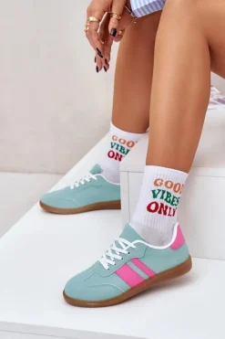 Boto Sneakersy Damskie*Niskie Sneakersy Damskie Z Eko Skóry Miętowe Nonalorin