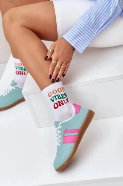 Boto Sneakersy Damskie*Niskie Sneakersy Damskie Z Eko Skóry Miętowe Nonalorin
