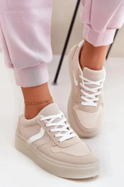 Online Evento Niskie Sneakersy Damskie Na Platformie Beżowe Telmira Beżowy