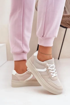 Online Evento Niskie Sneakersy Damskie Na Platformie Beżowe Telmira Beżowy