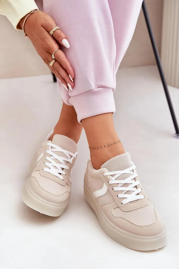 Online Evento Niskie Sneakersy Damskie Na Platformie Beżowe Telmira Beżowy