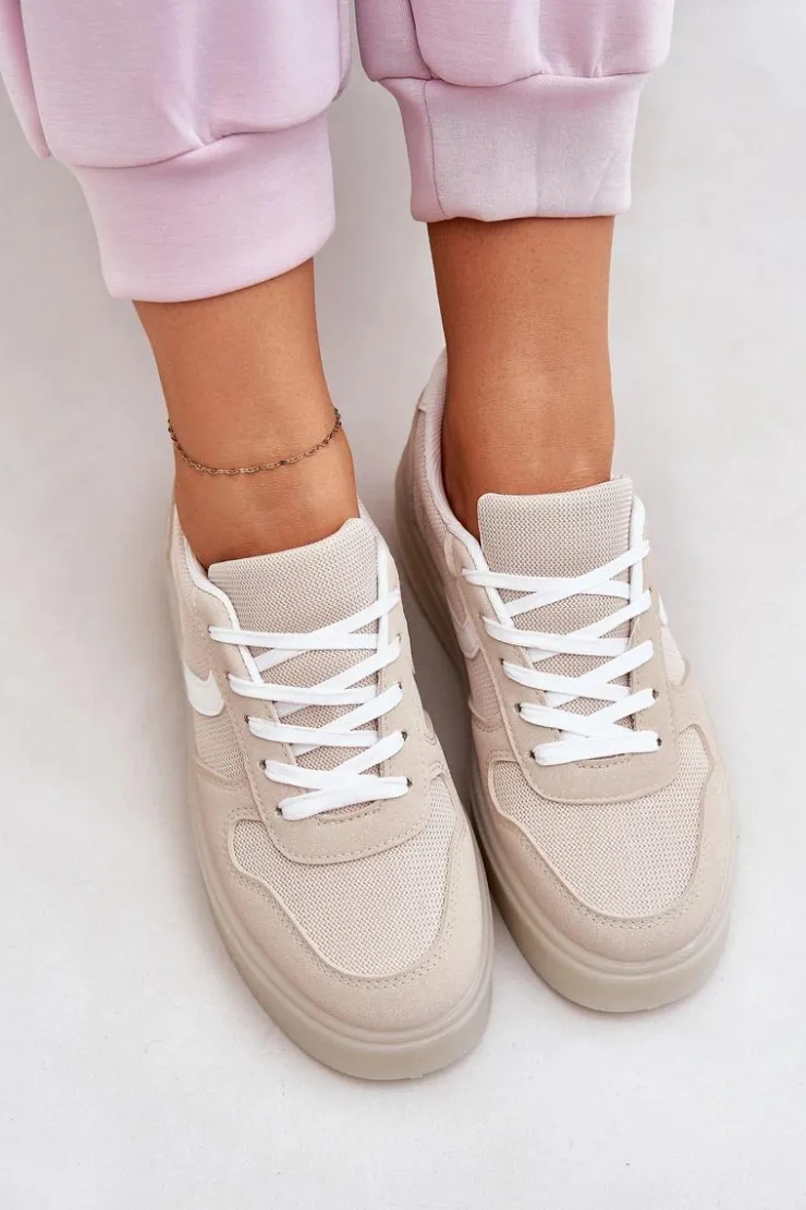 Online Evento Niskie Sneakersy Damskie Na Platformie Beżowe Telmira Beżowy