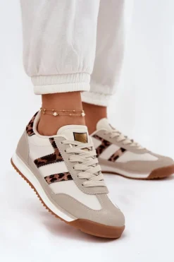 Damskie Boto Niskie Sneakersy Damskie Panterka Beżowe Rulaana