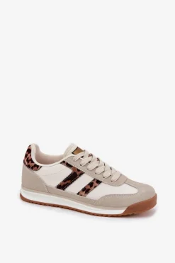 Damskie Boto Niskie Sneakersy Damskie Panterka Beżowe Rulaana