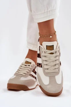 Damskie Boto Niskie Sneakersy Damskie Panterka Beżowe Rulaana