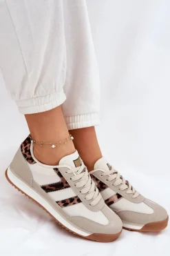 Damskie Boto Niskie Sneakersy Damskie Panterka Beżowe Rulaana