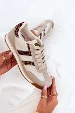 Damskie Boto Niskie Sneakersy Damskie Panterka Beżowe Rulaana