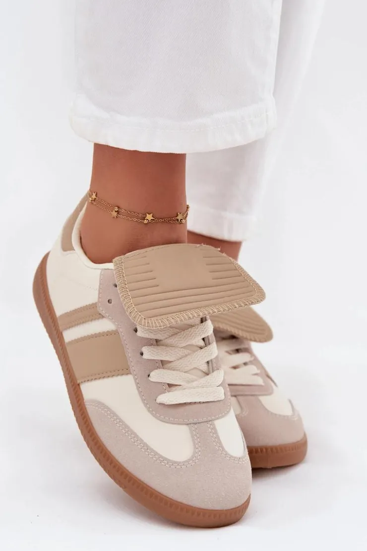 Boto Sneakersy Damskie*Niskie Sneakersy Damskie Z Wywiniętym Językiem Beżowe Ardira Beżowy