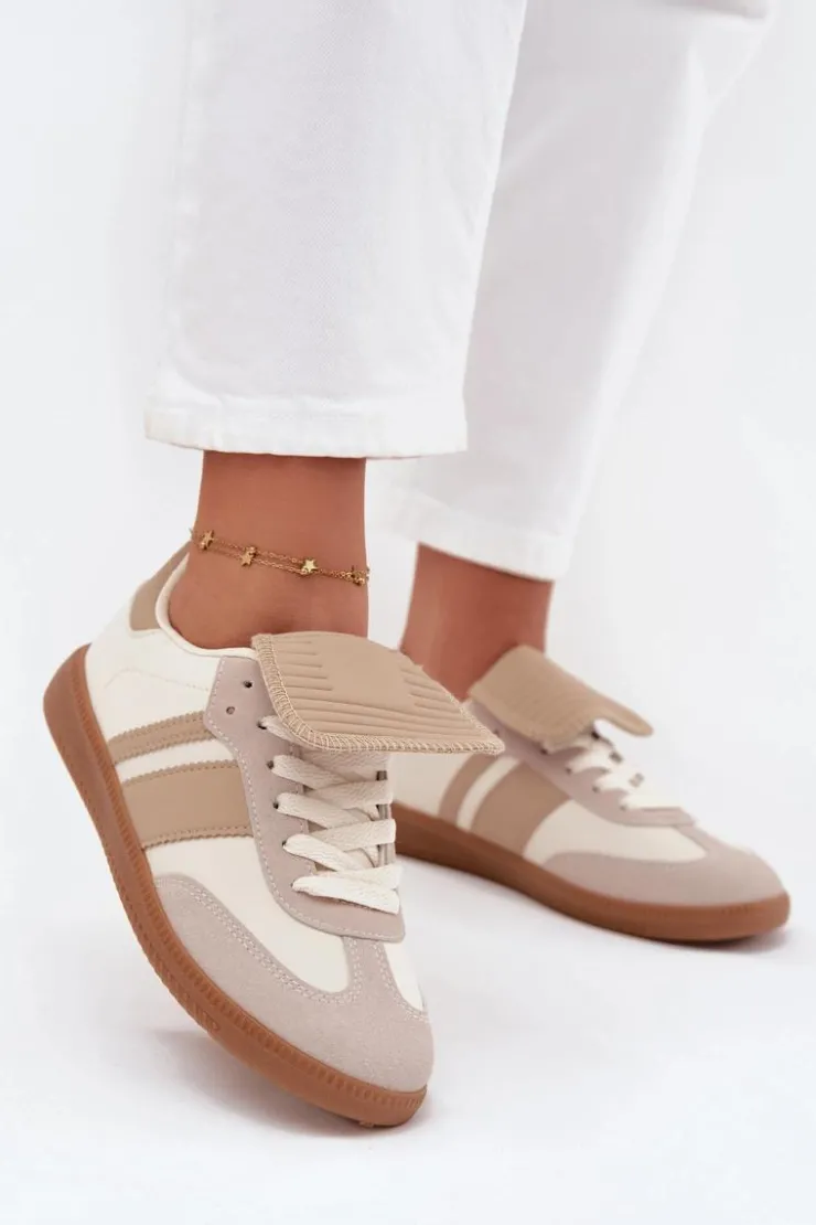 Boto Sneakersy Damskie*Niskie Sneakersy Damskie Z Wywiniętym Językiem Beżowe Ardira Beżowy