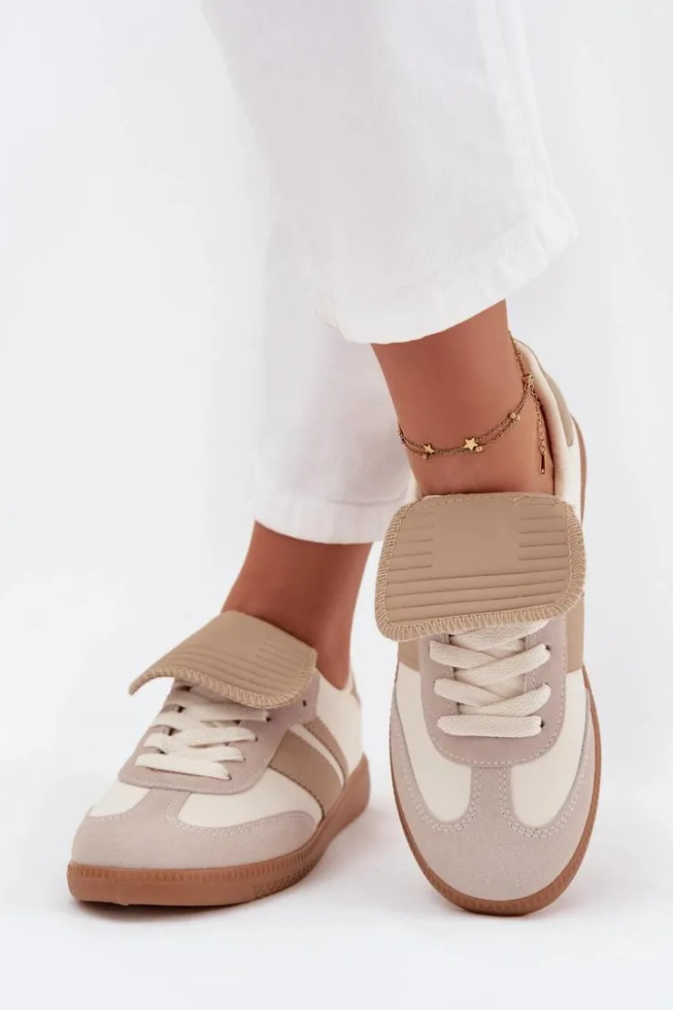 Boto Sneakersy Damskie*Niskie Sneakersy Damskie Z Wywiniętym Językiem Beżowe Ardira Beżowy