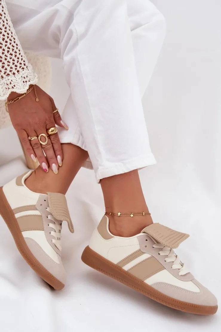 Boto Sneakersy Damskie*Niskie Sneakersy Damskie Z Wywiniętym Językiem Beżowe Ardira Beżowy