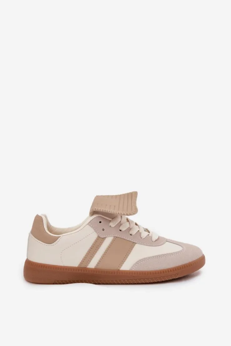 Boto Sneakersy Damskie*Niskie Sneakersy Damskie Z Wywiniętym Językiem Beżowe Ardira Beżowy