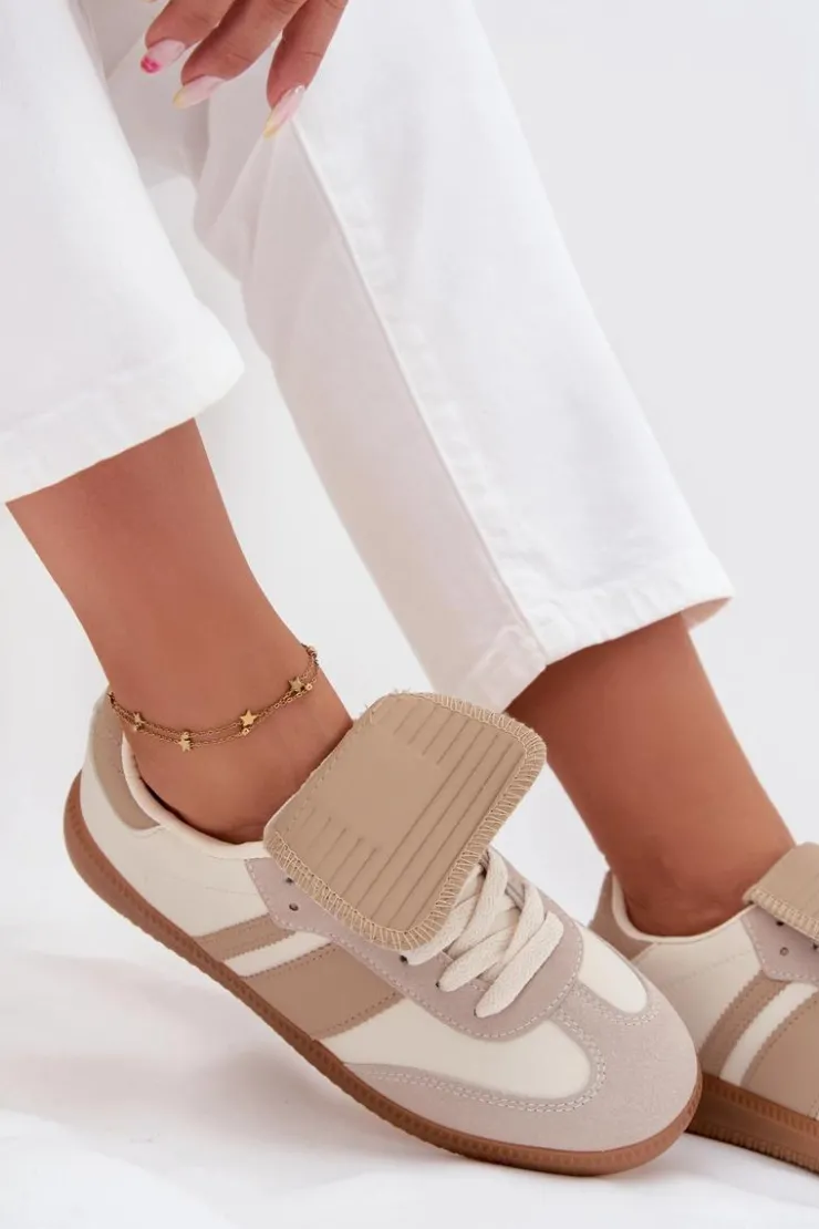 Boto Sneakersy Damskie*Niskie Sneakersy Damskie Z Wywiniętym Językiem Beżowe Ardira Beżowy