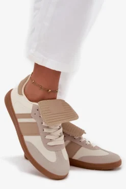 Boto Sneakersy Damskie*Niskie Sneakersy Damskie Z Wywiniętym Językiem Beżowe Ardira Beżowy