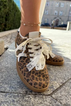 Damskie Boto Niskie Sneakersy Damskie Z Koronką Panterka Brązowe Zielle