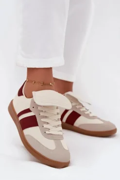 Damskie Boto Niskie Sneakersy Damskie Z Wywiniętym Językiem Bordowe Ardira