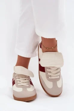 Damskie Boto Niskie Sneakersy Damskie Z Wywiniętym Językiem Bordowe Ardira