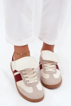 Damskie Boto Niskie Sneakersy Damskie Z Wywiniętym Językiem Bordowe Ardira