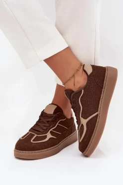 New Boto Niskie Sneakersy Damskie Brązowe Brenelle Brązowy