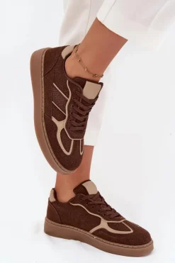 New Boto Niskie Sneakersy Damskie Brązowe Brenelle Brązowy