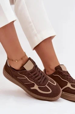New Boto Niskie Sneakersy Damskie Brązowe Brenelle Brązowy