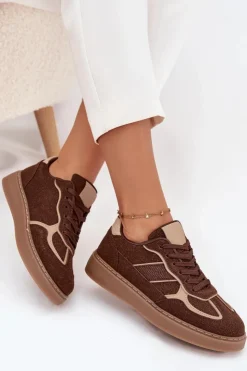 New Boto Niskie Sneakersy Damskie Brązowe Brenelle Brązowy