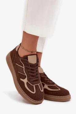 New Boto Niskie Sneakersy Damskie Brązowe Brenelle Brązowy