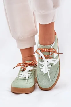 Best Boto Niskie Sneakersy Damskie Z Podwójnym Sznurowaniem Zielone Ventus