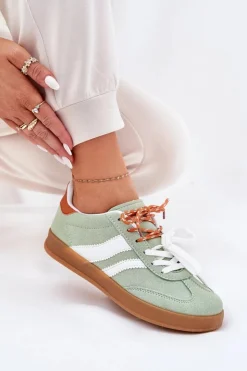 Best Boto Niskie Sneakersy Damskie Z Podwójnym Sznurowaniem Zielone Ventus