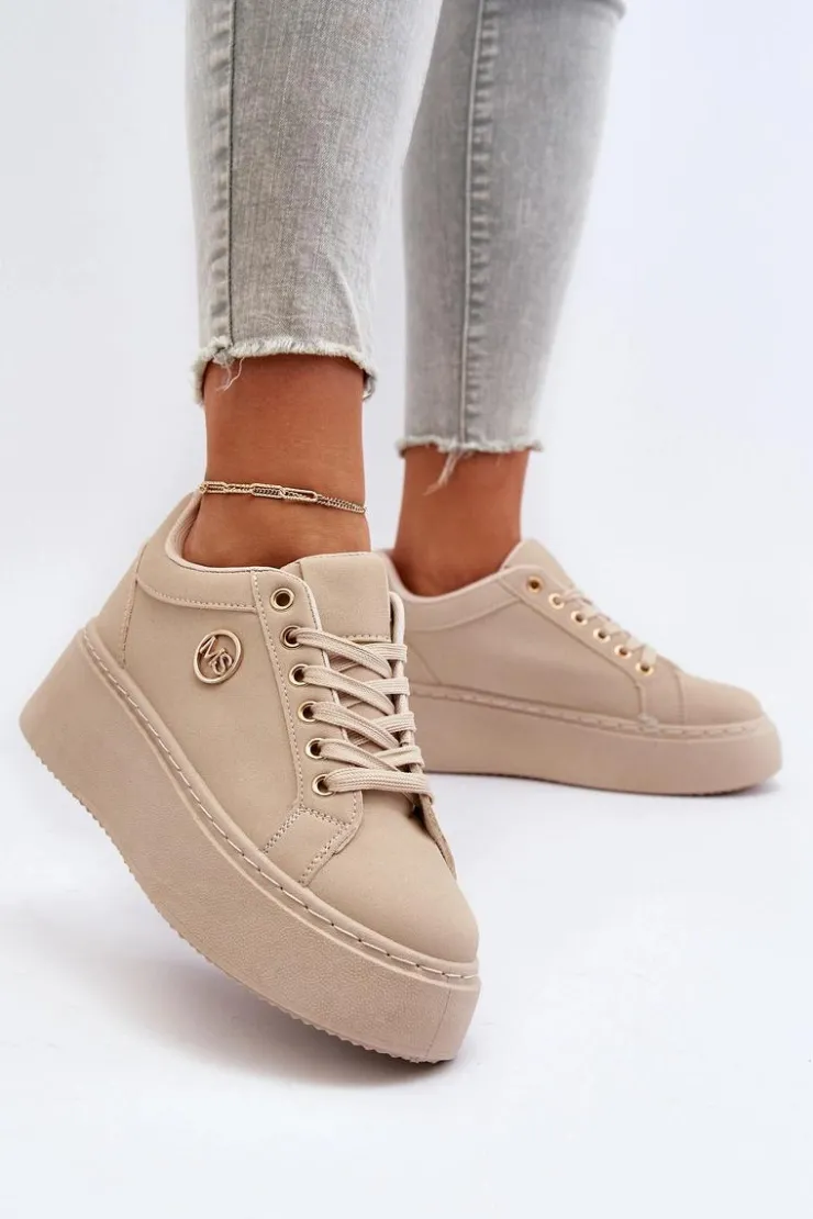 Clearance Boto Niskie Sneakersy Damskie Na Platformie Beżowe Telirra