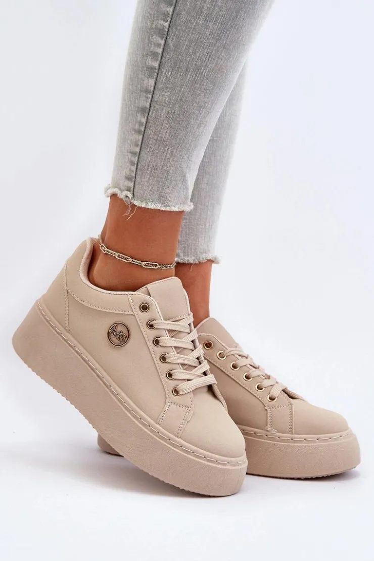 Clearance Boto Niskie Sneakersy Damskie Na Platformie Beżowe Telirra