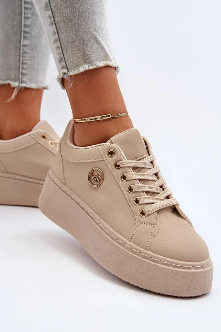 Clearance Boto Niskie Sneakersy Damskie Na Platformie Beżowe Telirra