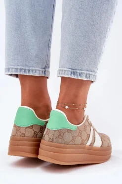 Damskie Boto Niskie Sneakersy Na Platformie Khaki Ovivene