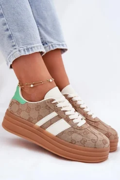 Damskie Boto Niskie Sneakersy Na Platformie Khaki Ovivene