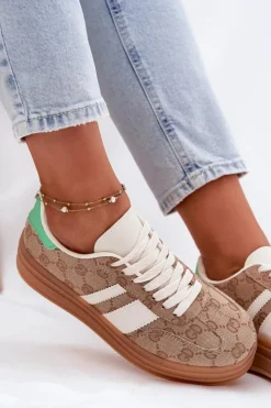 Damskie Boto Niskie Sneakersy Na Platformie Khaki Ovivene