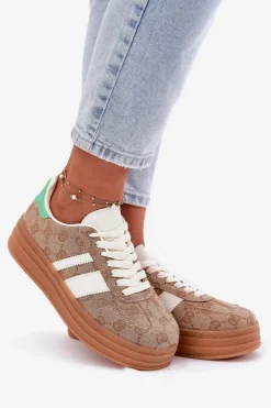 Damskie Boto Niskie Sneakersy Na Platformie Khaki Ovivene