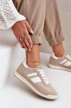 Damskie Boto Niskie Sneakersy Trampki Damskie Beżowe Sellira