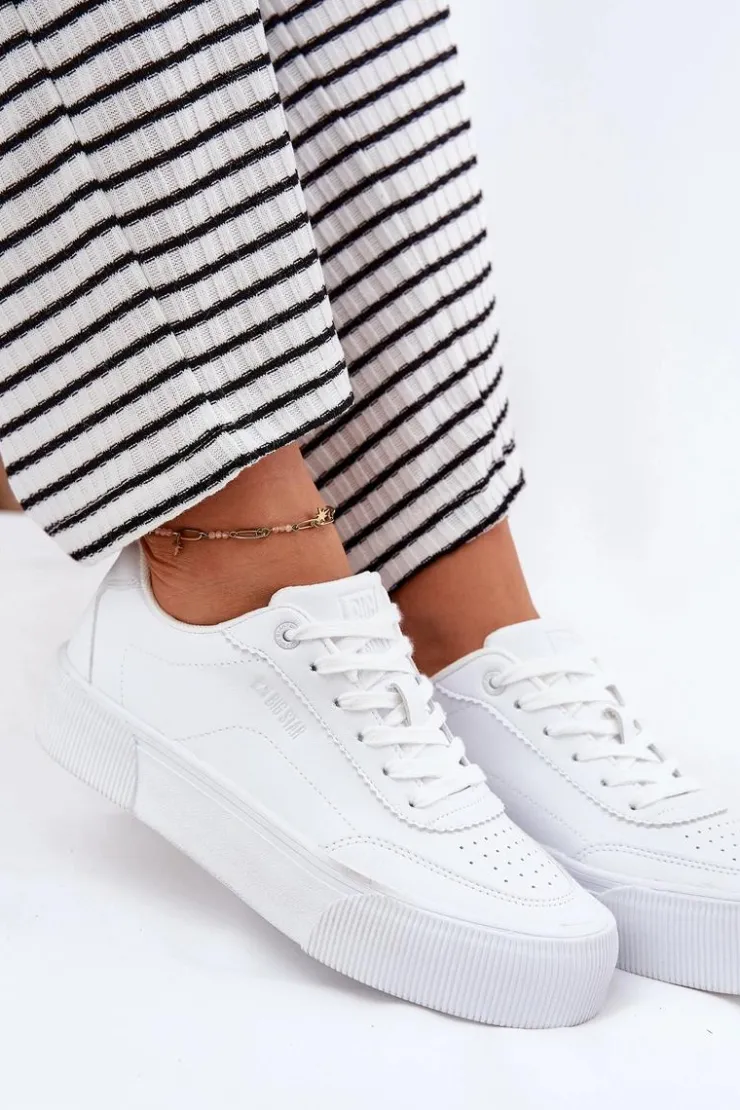 Big Star Shoes Buty Sportowe Big Star|Sneakersy Damskie*Niskie Sneakersy Z Eko Skóry Big Star RR274303 Białe