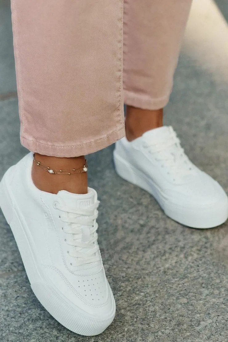 Big Star Shoes Buty Sportowe Big Star|Sneakersy Damskie*Niskie Sneakersy Z Eko Skóry Big Star RR274303 Białe