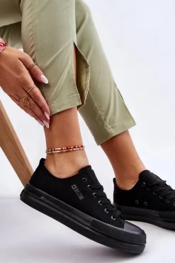 Damskie Big Star Shoes Niskie Sznurowane Tenisówki Big Star LL274967 Czarne