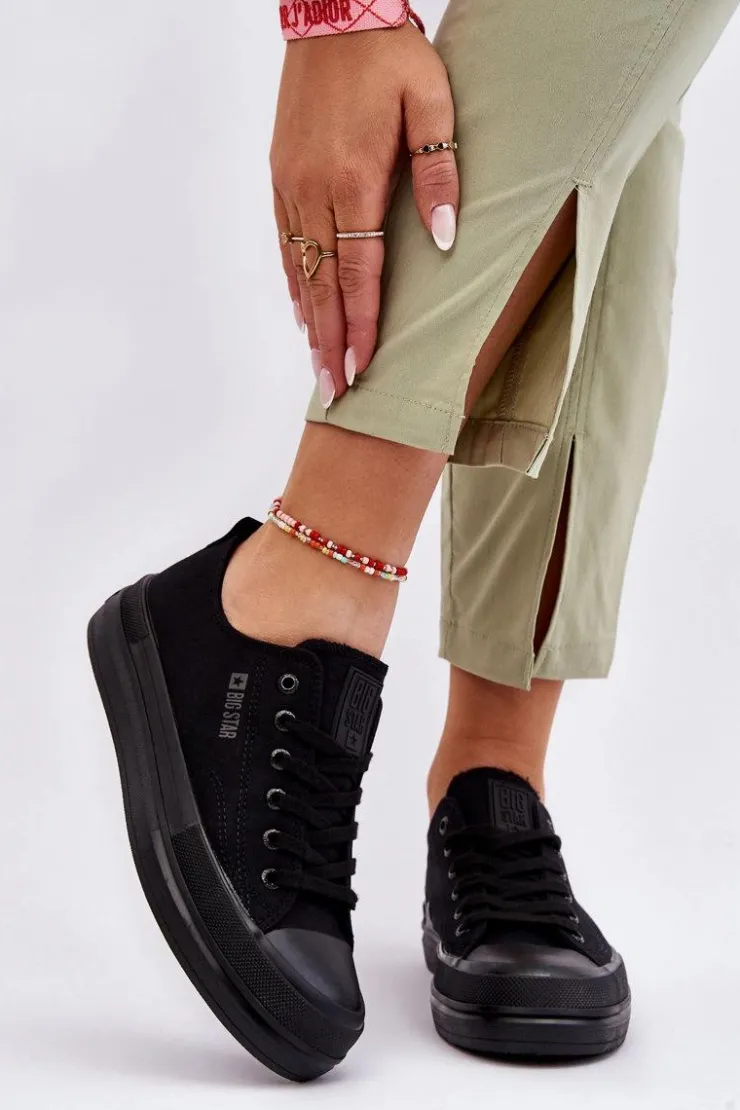 Damskie Big Star Shoes Niskie Sznurowane Tenisówki Big Star LL274967 Czarne