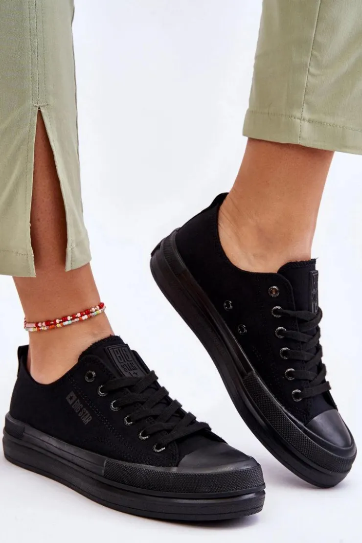 Damskie Big Star Shoes Niskie Sznurowane Tenisówki Big Star LL274967 Czarne
